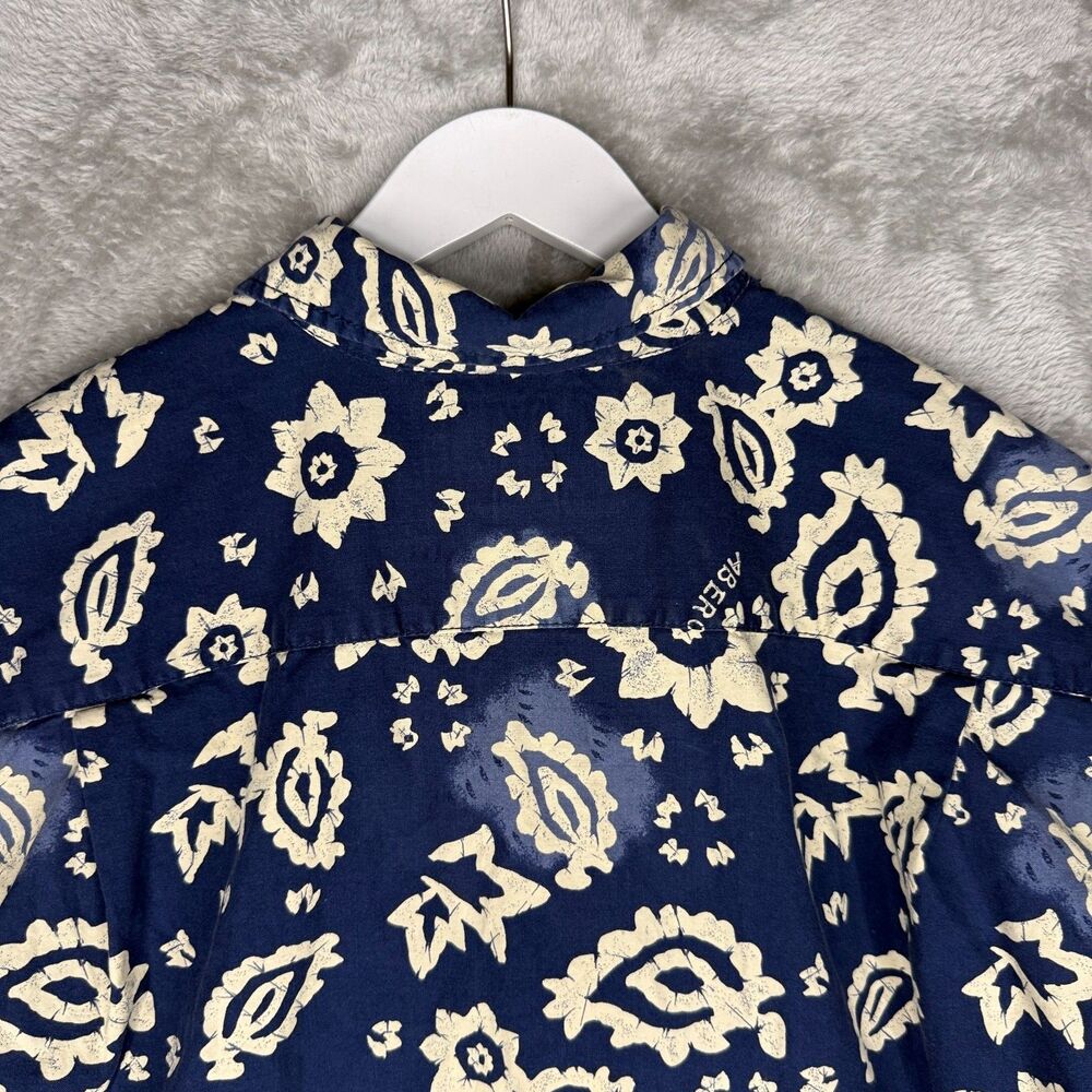 Vtg 90s Abercrombie & Fitch Hawaiian Shirt Mens Large Blue Floral Wood Buttons - Picture 11 of 11